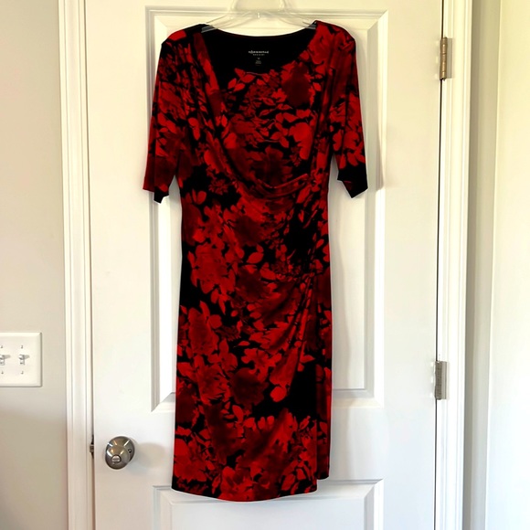 Connected Apparel size 12 Black/Res floral dress - Picture 1 of 3